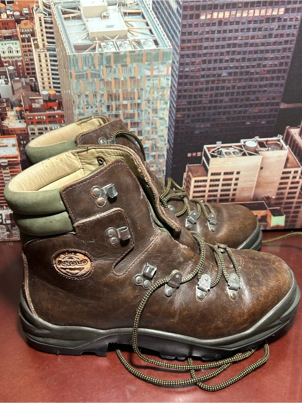 Asolo Brown Leather Men's Hiking Boots with Olive Accents